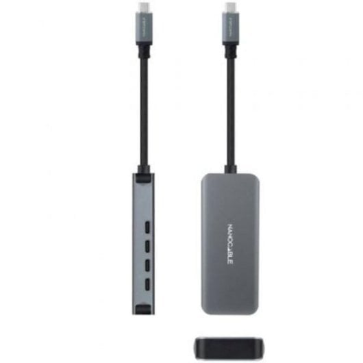 Hub Nanocable 4 puertos USB-C 5Gbps modelo 10.16.4504 aluminio 10cm gris Plug & Play