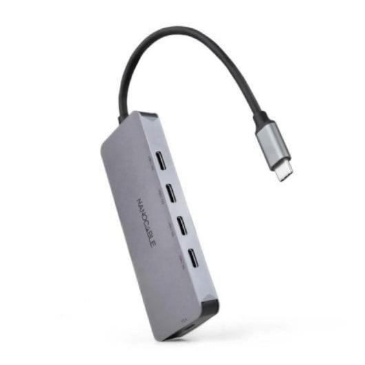 Hub USB-C Nanocable 10.16.4505 4x USB-C 3.2 Gen 2x1 PD 100W Aluminio Gris 10cm