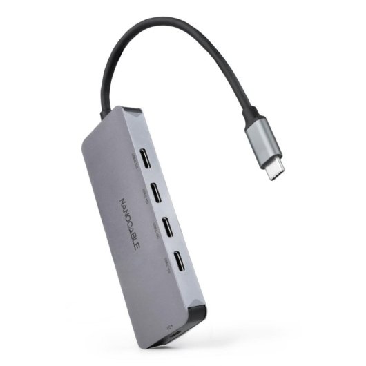 Hub USB-C Nanocable 10.16.4505 4x USB-C 3.2 Gen 2x1 PD 100W Aluminio Gris 10cm