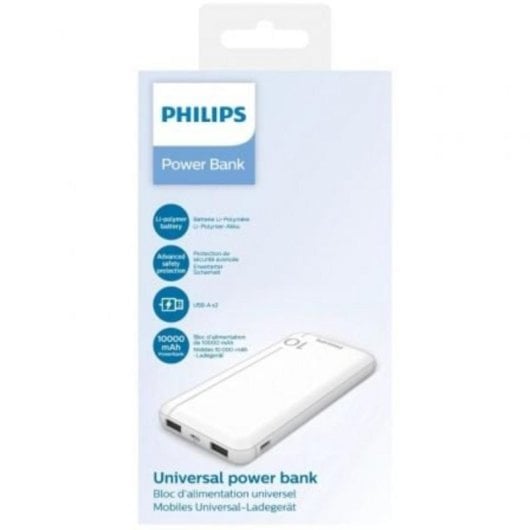 Powerbank Philips DLP1810NW/62 10000mAh Blanco 2xUSB Indicador LED Li-Polymer