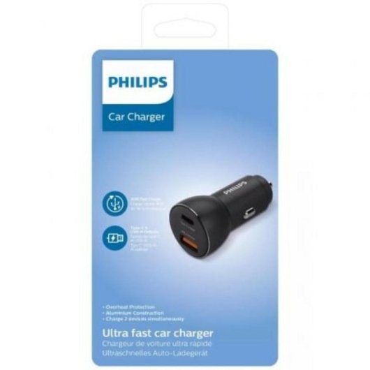 Cargador de coche Philips DLP2521 2xUSB 36W USB-A y USB-C Carcasa metálica PD