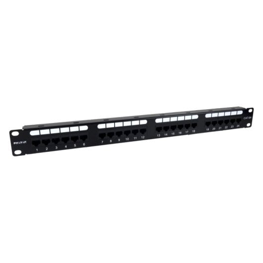 Patch Panel Phasak PU 2421 24 Puertos Cat.6A UTP RJ45 Dual 1U 19" Rack Aluminio Negro