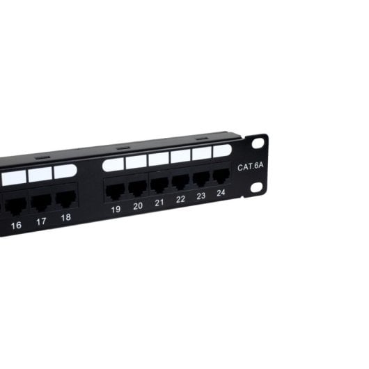 Patch Panel Phasak PU 2421 24 Puertos Cat.6A UTP RJ45 Dual 1U 19" Rack Aluminio Negro