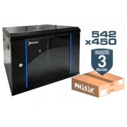 Armario Rack Mural Phasak PHO 2209D 19" 9U 542x450mm Cristal Templado Negro