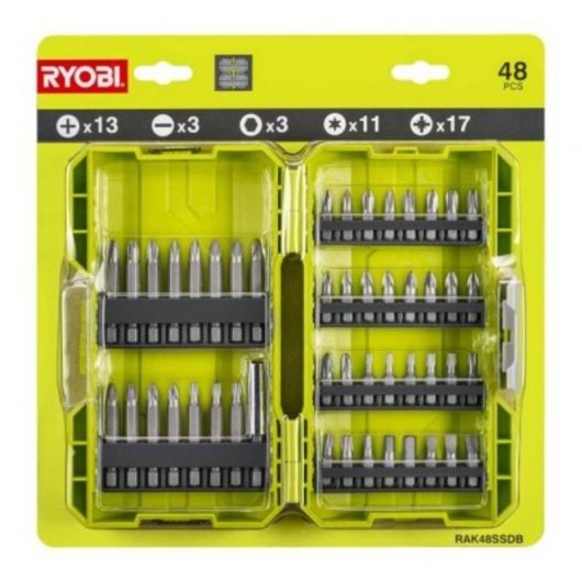 Atbitsatz Ryobi RAK48SSD 48 Stück Magnetischer Halter Schraubendreher Bits Atbitsatz Ryobi RAK48SSD 48 Stück Magnetischer Halter