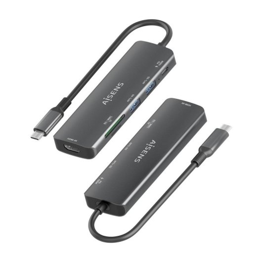 Docking USB-C AISENS ASUC-5P011-GR 1xHDMI 2xUSB-A USB-C PD 100W SD MicroSD Gris 15cm