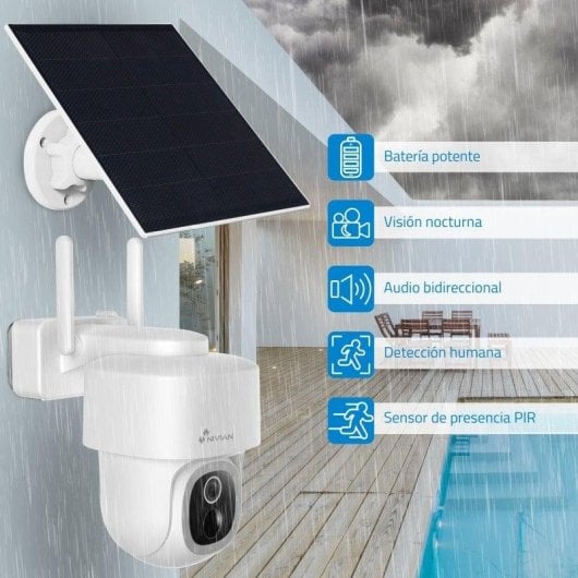 Cámara Nivian NVS-IPC-08-BATSOLAR-L 2.5K WiFi Motorizada Batería y Panel Solar Exterior