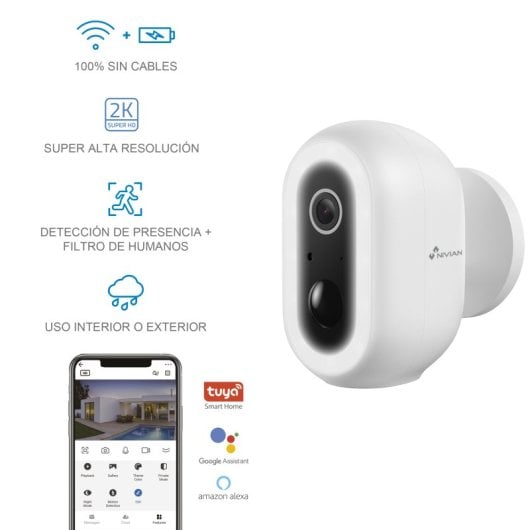 Camera Vigilanza WiFi NIVIAN SMART 04-BAT 2K Super HD Batteria 6 Mesi Audio Bidirezionale