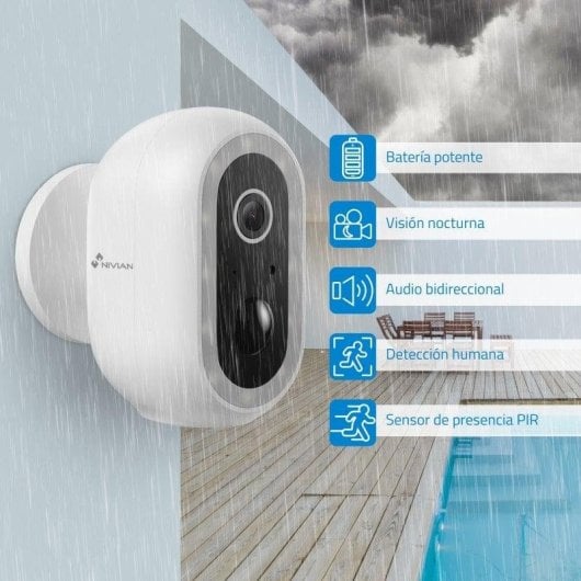 Videocamere di sorveglianza Nivian SMART 04-BAT 2K Visione Notturna Esterna IA Audio Bidirezionale Controllo Vocale Allarme