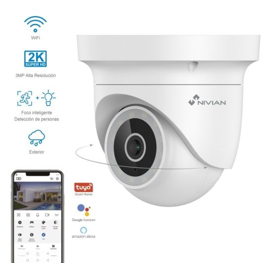 Câmara Vigilância Motorizada Nivian 2K WiFi Deteção Movimento Áudio Bidirecional