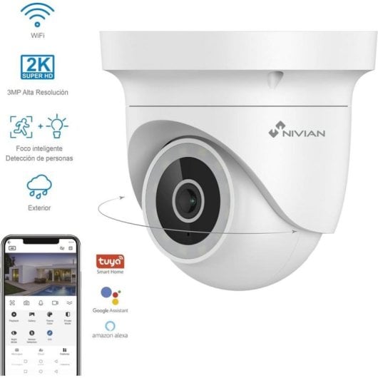 Caméra de surveillance Nivian NVS-IPC-0H4D-L 2K Vision Nocturne Intérieur et Extérieur Détection IA Audio Bidirectionnel Contrôle Vocal