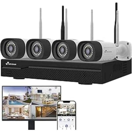 Videocamere di sorveglianza Nivian NVS-KITW4310 2K Visione Notturna Interno ed Esterno Rilevamento IA Audio Bidirezionale