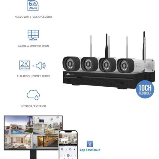 Videocamere di sorveglianza Nivian NVS-KITW4310 2K Visione Notturna Interno ed Esterno Rilevamento IA Audio Bidirezionale