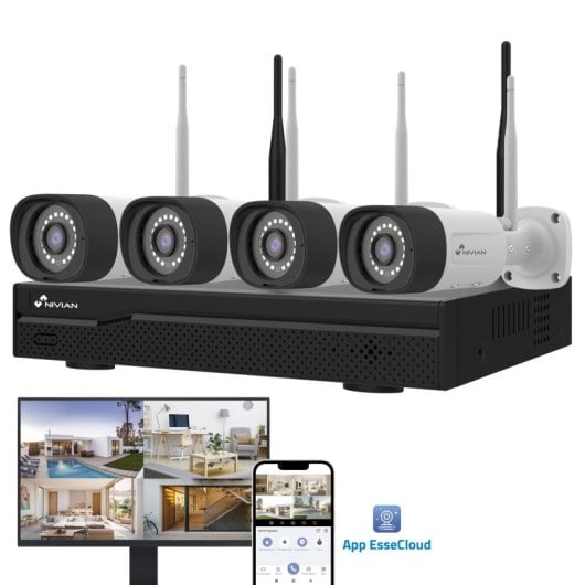 Kit Sorveglianza Professionale NIVIAN WiFi 4 Camere IP Grabador 16CH 2K Dual Night Vision