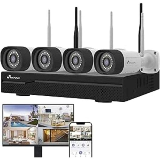 Kit CCTV NIVIAN avec 4 Caméras IP et Enregistreur 16CH - Vision Nocturne, Détection IA, Audio Bidirectionnel, Installation Facile