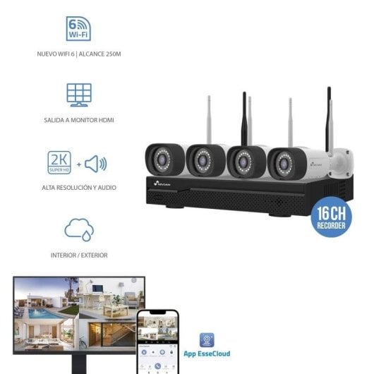 Videocamere di sorveglianza Nivian NVS-KIT4CC16CH 2K Visione Notturna Esterna IA Audio Bidirezionale