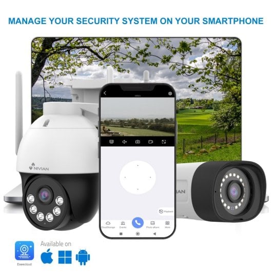 Kit Sorveglianza Professionale NIVIAN WiFi 4 Camere IP Grabador 16CH 2K Dual Night Vision