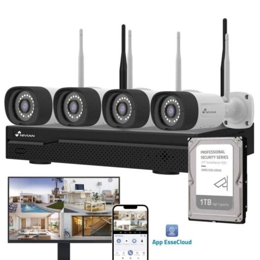Kit CCTV Nivian 4 cámaras 2K WiFi-6 visión nocturna dual detección IA audio bidireccional
