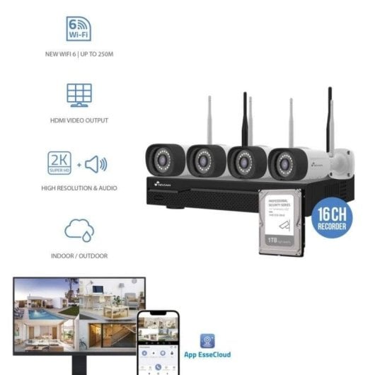 Kit CCTV Nivian 4 cámaras 2K WiFi-6 visión nocturna dual detección IA audio bidireccional