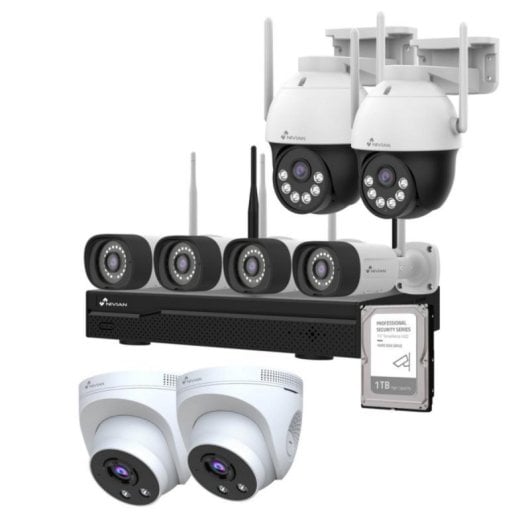 KIT CCTV Nivian Half4K 2560x1440 Cámara WiFi 8 Cámaras + Grabador 10 Canales Disco Duro Incluido