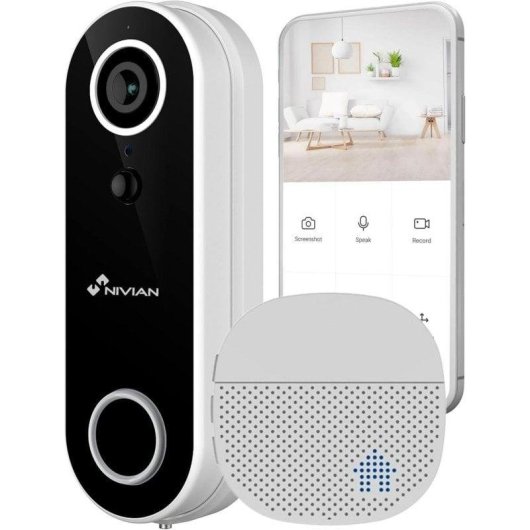 Videoporteiro Nivian NVS-IPC-DB1 Full HD WiFi Visão Noturna Bateria Alexa Tuya