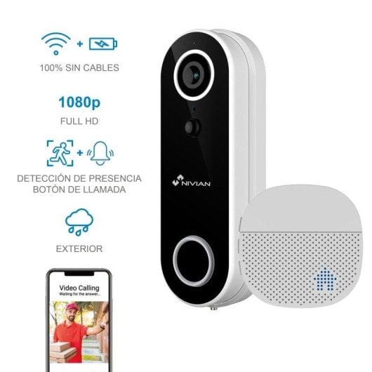Videoporteiro Nivian NVS-IPC-DB1 Full HD WiFi Visão Noturna Bateria Alexa Tuya
