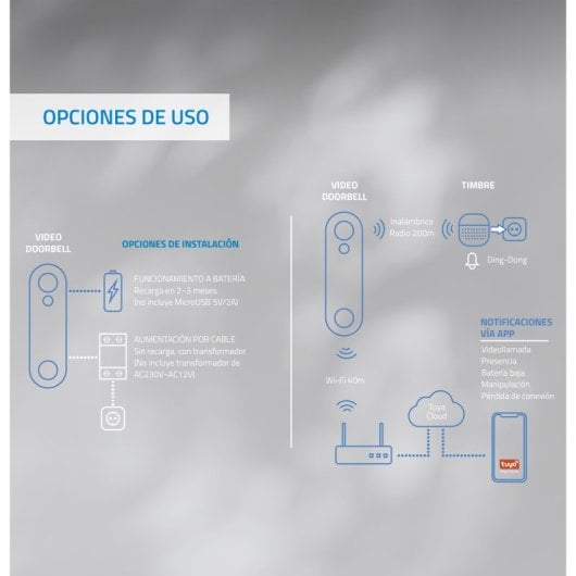 Vídeo Campainha Nivian WiFi 2.4Ghz Full HD Detecção Movimento Bateria Recárregável