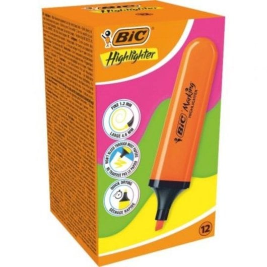 Marcador fluorescente BIC Highlighter Flat Neón naranja caja 12 unidades punta biselada