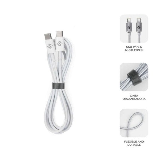 Cable USB-C Subblim PLUS 100W 1m Carga Rápida PD3.0 QC3.0 E-Marker Transferencia 480Mbps Blanco
