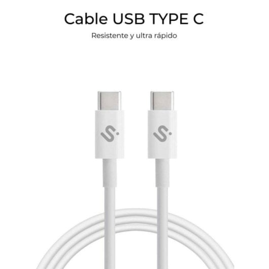 Cable USB-C Subblim PLUS 100W 1m Carga Rápida PD3.0 QC3.0 E-Marker Transferencia 480Mbps Blanco