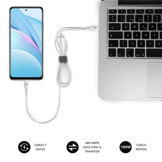 Cable USB-C Subblim PLUS 100W 1m Carga Rápida PD3.0 QC3.0 E-Marker Transferencia 480Mbps Blanco