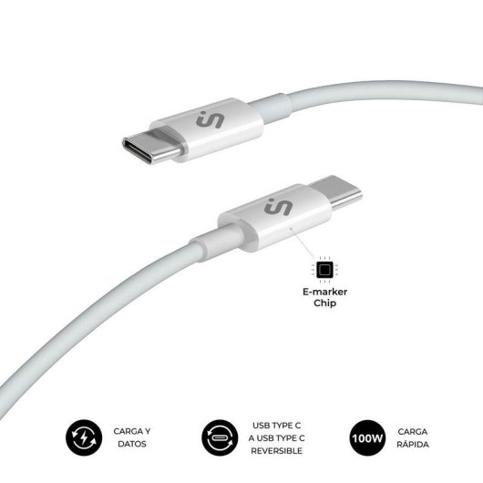 Cabo USB-C Subblim PLUS 100W 2m nylon branco
