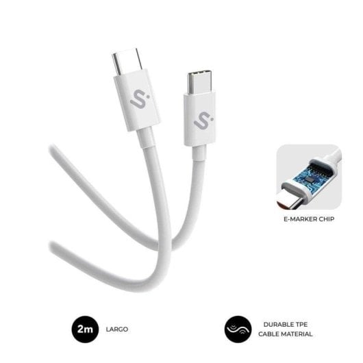 USB-C Kabel Subblim PLUS 100W 2m Weiß E-Marker Nylon 480Mbps