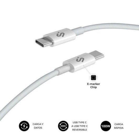Cabo USB-C Subblim PLUS 100W 2m nylon branco