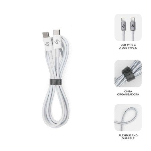 Cabo USB-C Subblim PLUS 100W 2m nylon branco