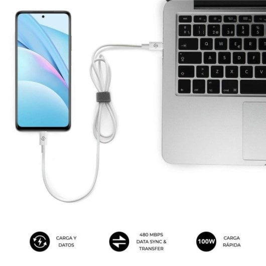 USB-C Kabel Subblim PLUS 100W 2m Weiß E-Marker Nylon 480Mbps