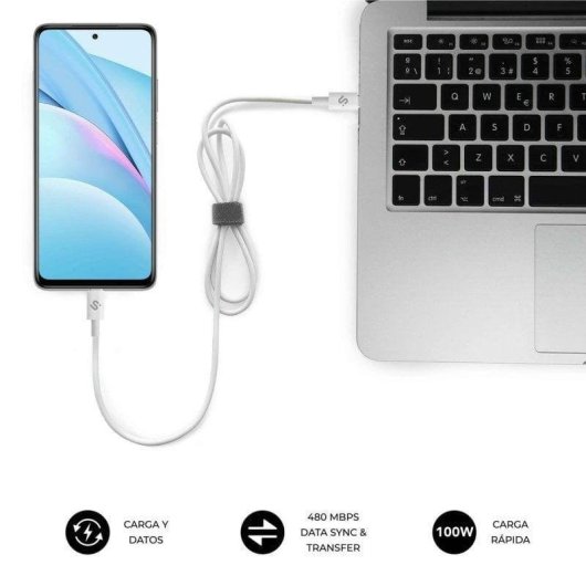 Cabo USB-C Subblim PLUS 100W 2m nylon branco