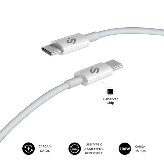 USB-C Kabel Subblim PLUS 100W 2m Weiß E-Marker Nylon 480Mbps