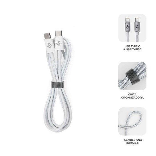 Cabo USB-C Subblim PLUS 100W 2m nylon branco
