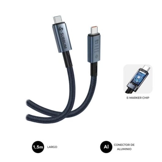 Cable USB-C Subblim HIGH USB4.0 240W 1,5m 40Gbps 8K Nylon Trenzado Aluminio E-Marker