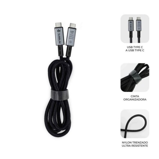 Cable USB-C Subblim HIGH USB4.0 240W 1,5m 40Gbps 8K Nylon Trenzado Aluminio E-Marker