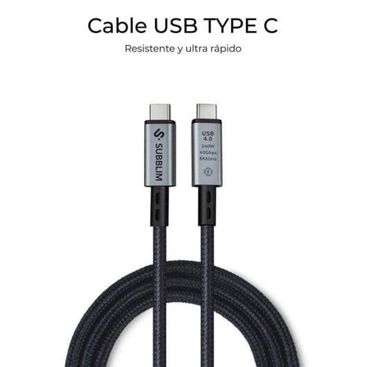Cable USB-C Subblim HIGH USB4.0 240W 1,5m 40Gbps 8K Nylon Trenzado Aluminio E-Marker