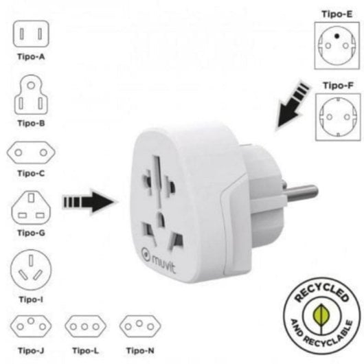 Adaptador universal Muvit For Change MCADP0007 Schuko 10A 2500W Policarbonato Seguridad