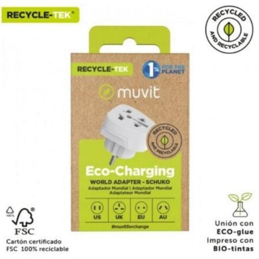 Adaptador universal Muvit For Change MCADP0007 Schuko 10A 2500W Policarbonato Seguridad