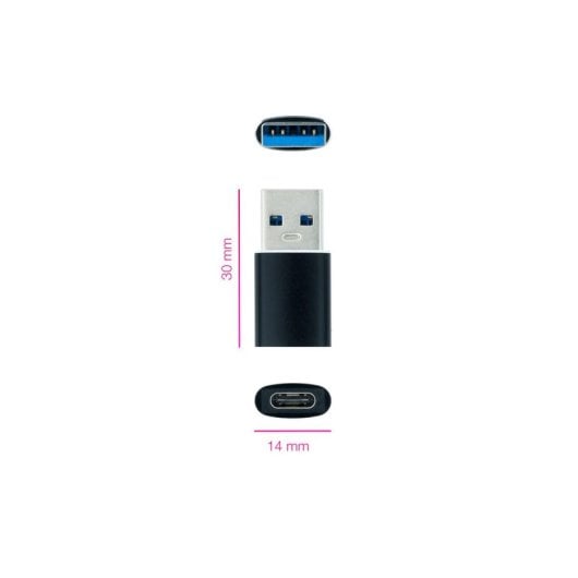 Adaptador USB-A 3.1 Nanocable 10.02.0012  USB-A Macho a USB-C Hembra Negro OTG 30mm
