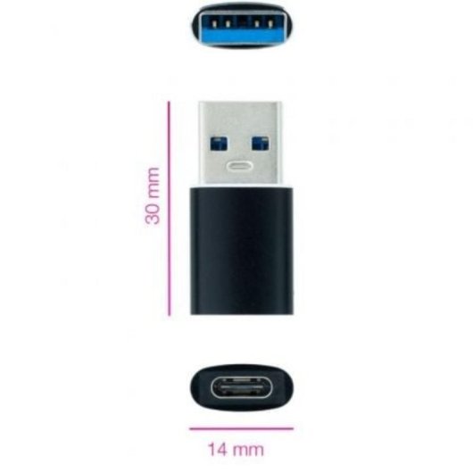 Adaptador USB-A 3.1 Nanocable 10.02.0012  USB-A Macho a USB-C Hembra Negro OTG 30mm