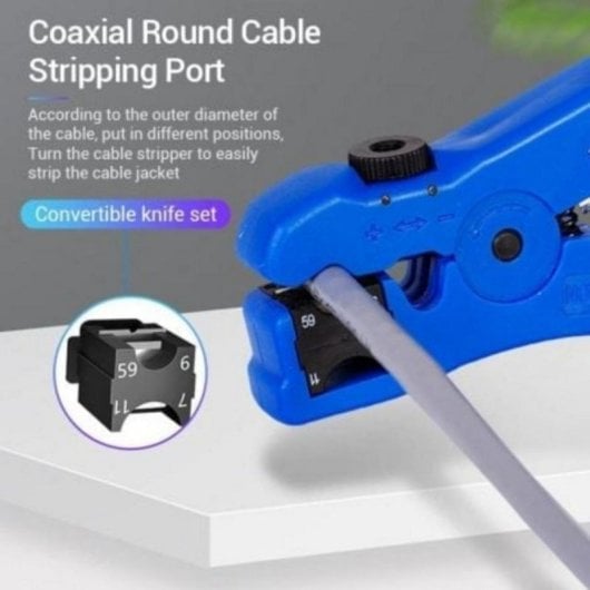 Pelacables Coaxial Vention KEBL0 3,2-9,0mm Acero ABS Azul Cuchillas Convertibles Profesional