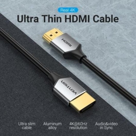 Cable HDMI Vention ALEHD 2.0 4K 18Gbps 50cm Delgado Gris Plug and Play