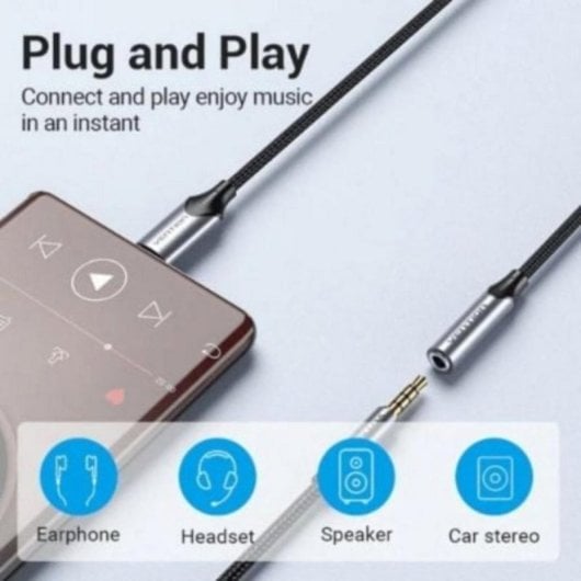 Conversor Vention BGMHF USB-C a Jack 3.5mm DAC Alta Fidelidad 1m Gris