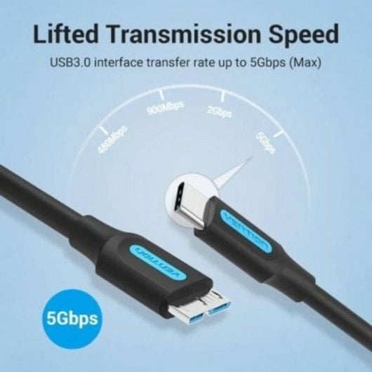 Cable USB 3.0 Vention CQABF MicroUSB Macho - USB Tipo-C Macho 5Gbps 1m Preto